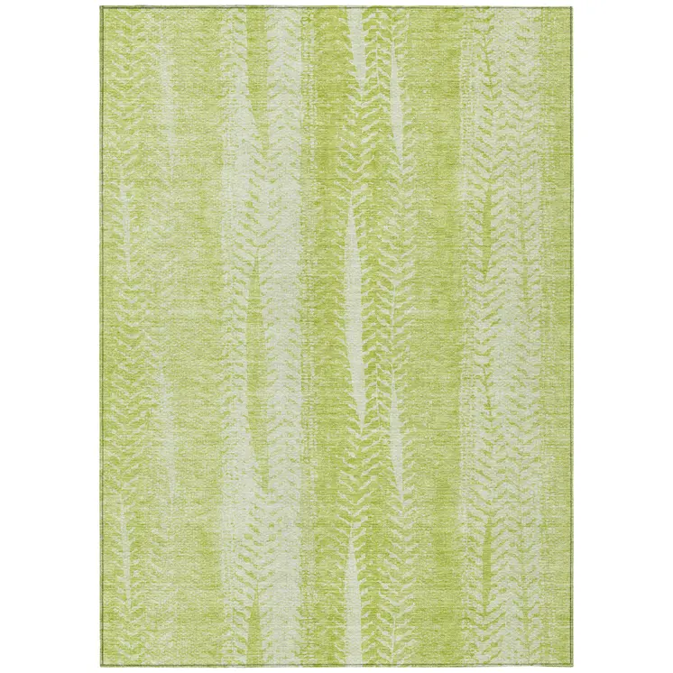 5' X 8' Artichoke Green And Ivory Botanical Leaves Washable Indoor Outdoor Area Rug