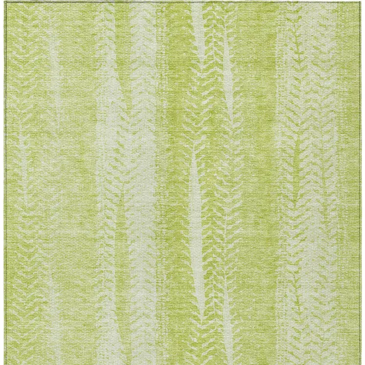 5' X 8' Artichoke Green And Ivory Botanical Leaves Washable Indoor Outdoor Area Rug