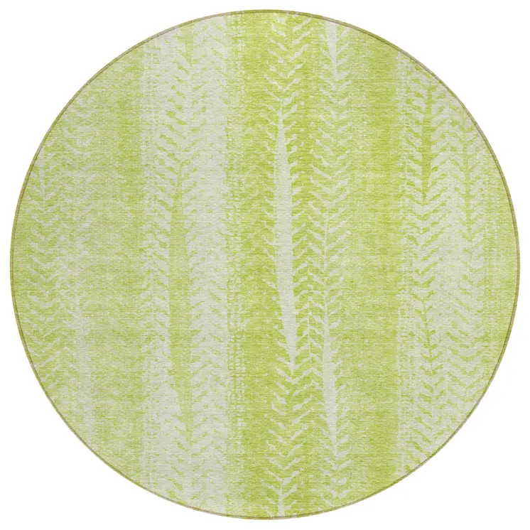 8' Artichoke Green And Ivory Round Botanical Leaves Washable Indoor Outdoor Area Rug