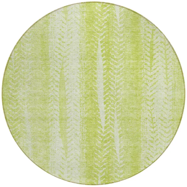 8' Artichoke Green And Ivory Round Botanical Leaves Washable Indoor Outdoor Area Rug