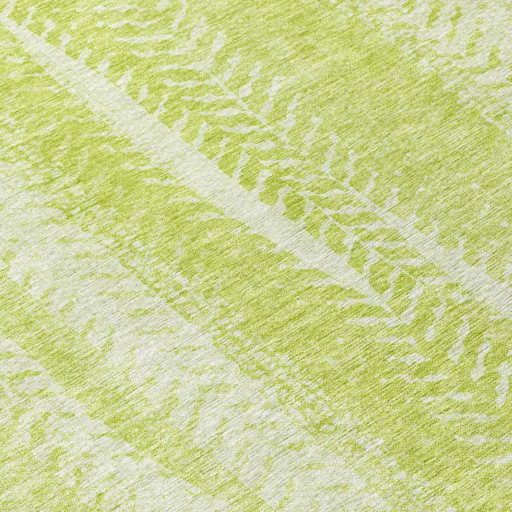 8' X 10' Artichoke Green And Ivory Botanical Leaves Washable Indoor Outdoor Area Rug