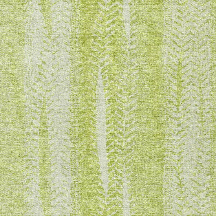 10' X 14' Artichoke Green And Ivory Botanical Leaves Washable Indoor Outdoor Area Rug
