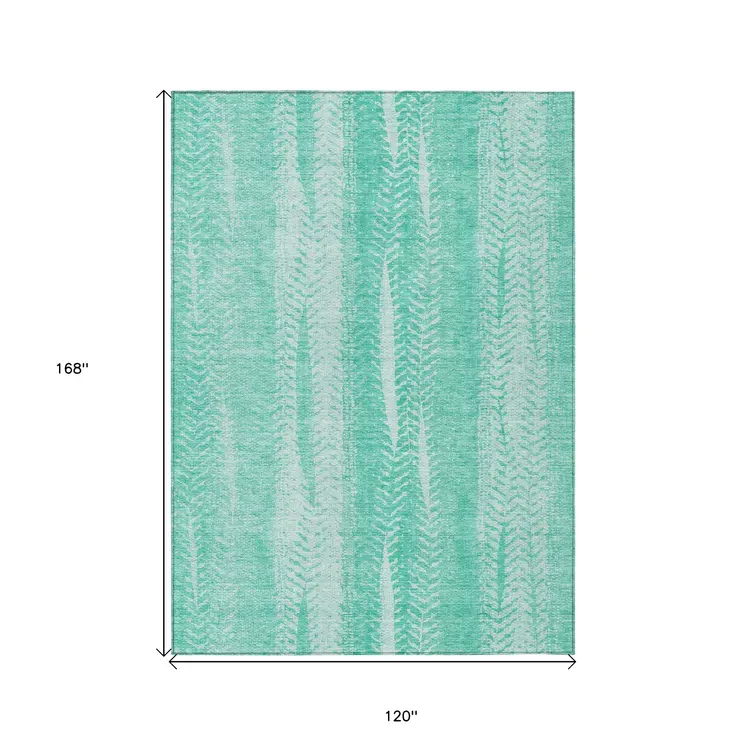 10' X 14' Aqua Teal Blue And Ivory Botanical Leaves Washable Indoor Outdoor Area Rug