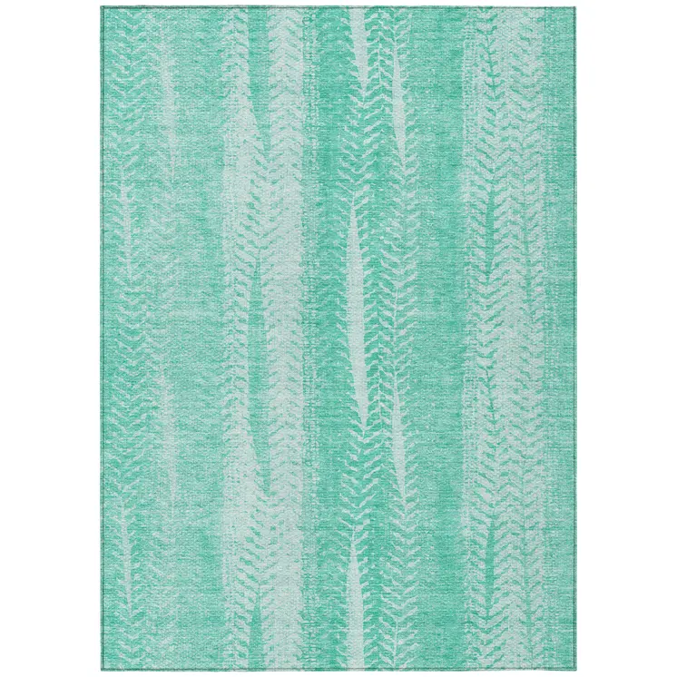 10' X 14' Aqua Teal Blue And Ivory Botanical Leaves Washable Indoor Outdoor Area Rug