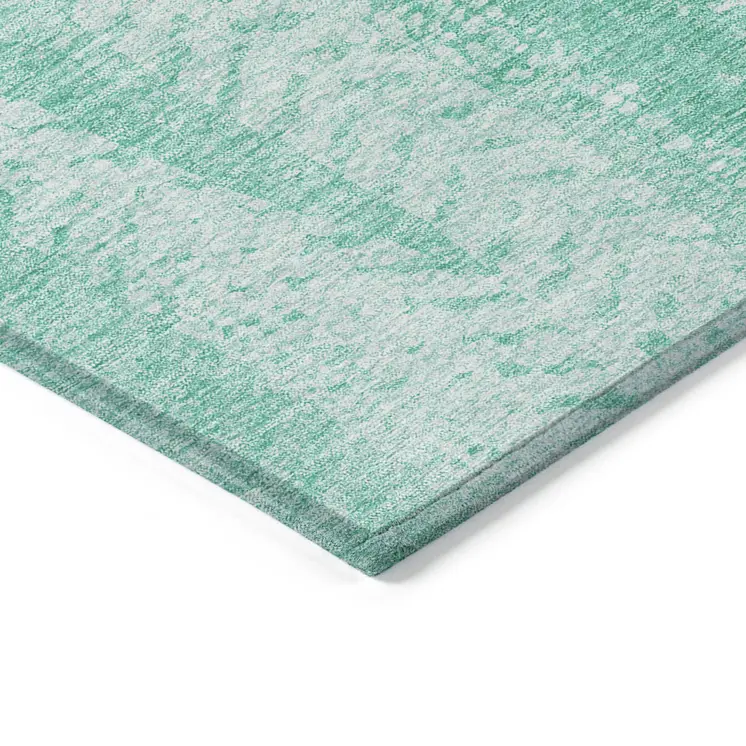 10' X 14' Aqua Teal Blue And Ivory Botanical Leaves Washable Indoor Outdoor Area Rug
