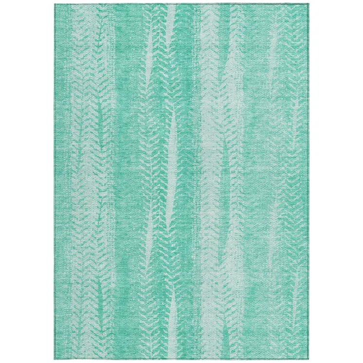 10' X 14' Aqua Teal Blue And Ivory Botanical Leaves Washable Indoor Outdoor Area Rug