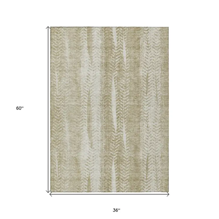 3' X 5' Beige Tan And Taupe Botanical Leaves Washable Indoor Outdoor Area Rug