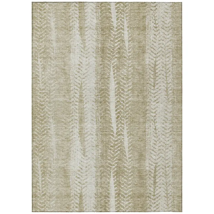 3' X 5' Beige Tan And Taupe Botanical Leaves Washable Indoor Outdoor Area Rug