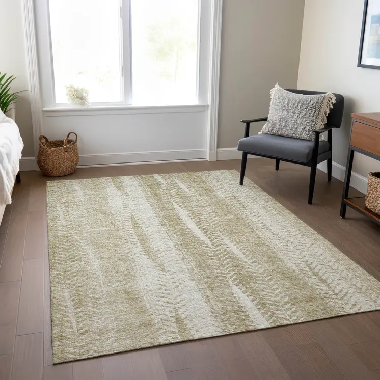 3' X 5' Beige Tan And Taupe Botanical Leaves Washable Indoor Outdoor Area Rug
