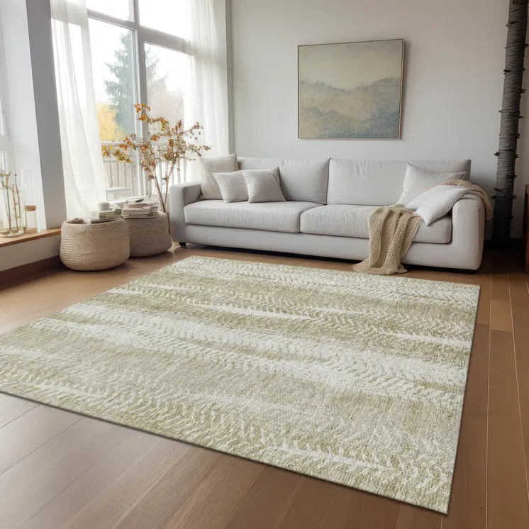 3' X 5' Beige Tan And Taupe Botanical Leaves Washable Indoor Outdoor Area Rug