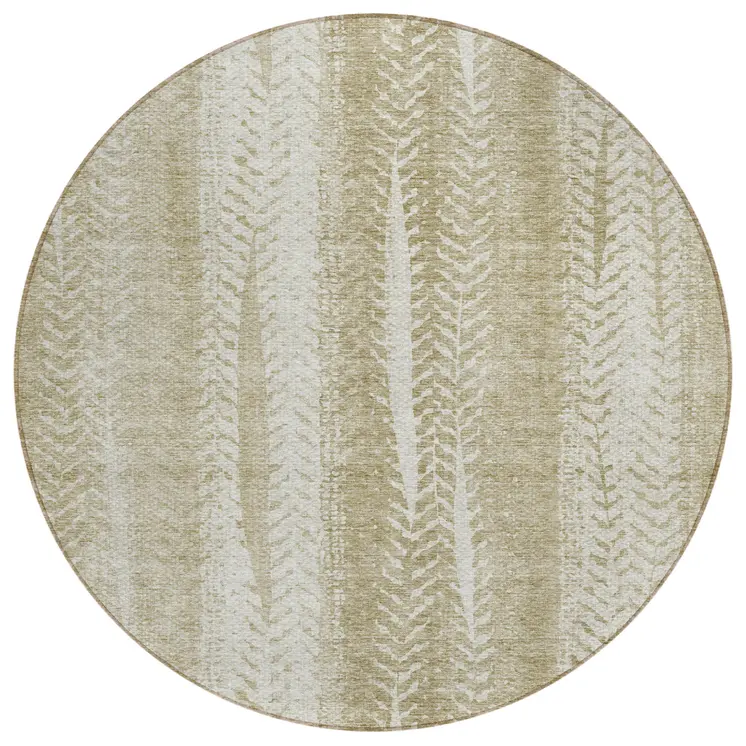 8' Beige Tan And Taupe Round Botanical Leaves Washable Indoor Outdoor Area Rug