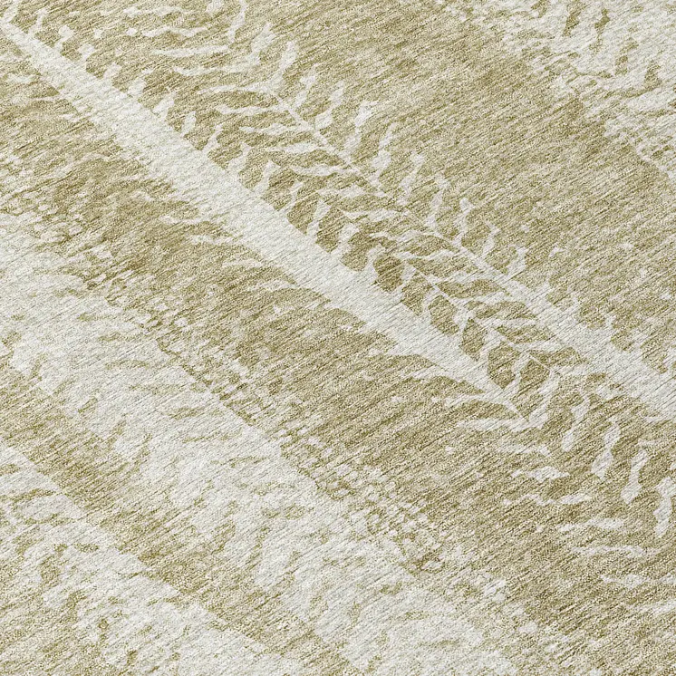 8' Beige Tan And Taupe Round Botanical Leaves Washable Indoor Outdoor Area Rug