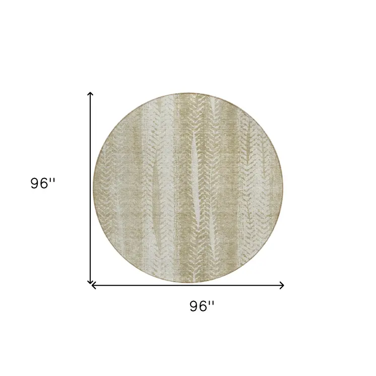 8' Beige Tan And Taupe Round Botanical Leaves Washable Indoor Outdoor Area Rug