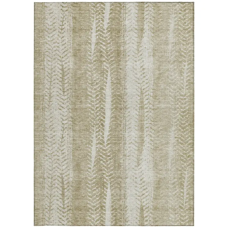 8' X 10' Beige Tan And Taupe Botanical Leaves Washable Indoor Outdoor Area Rug