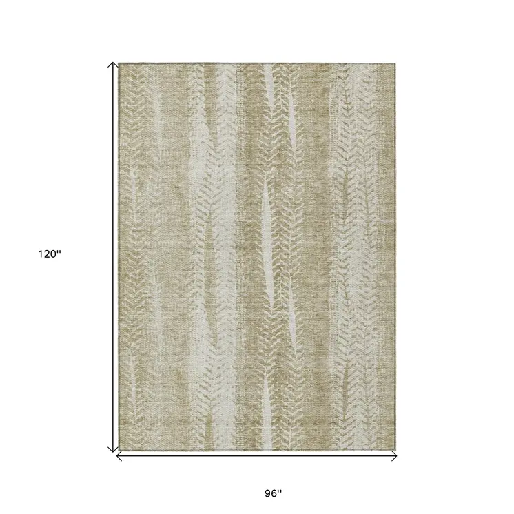 8' X 10' Beige Tan And Taupe Botanical Leaves Washable Indoor Outdoor Area Rug