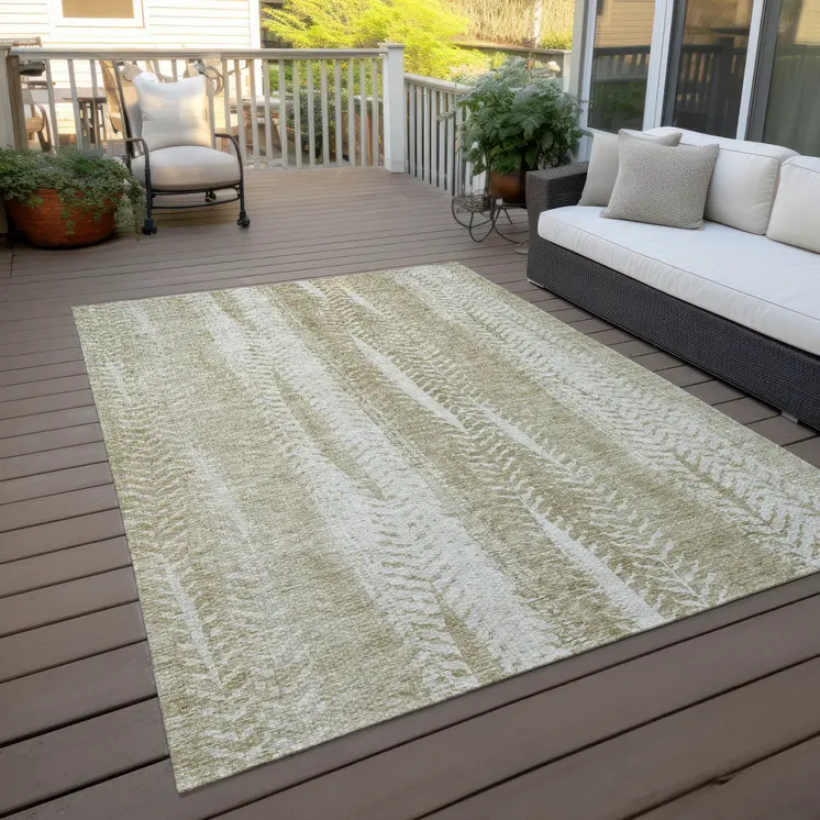 8' X 10' Beige Tan And Taupe Botanical Leaves Washable Indoor Outdoor Area Rug