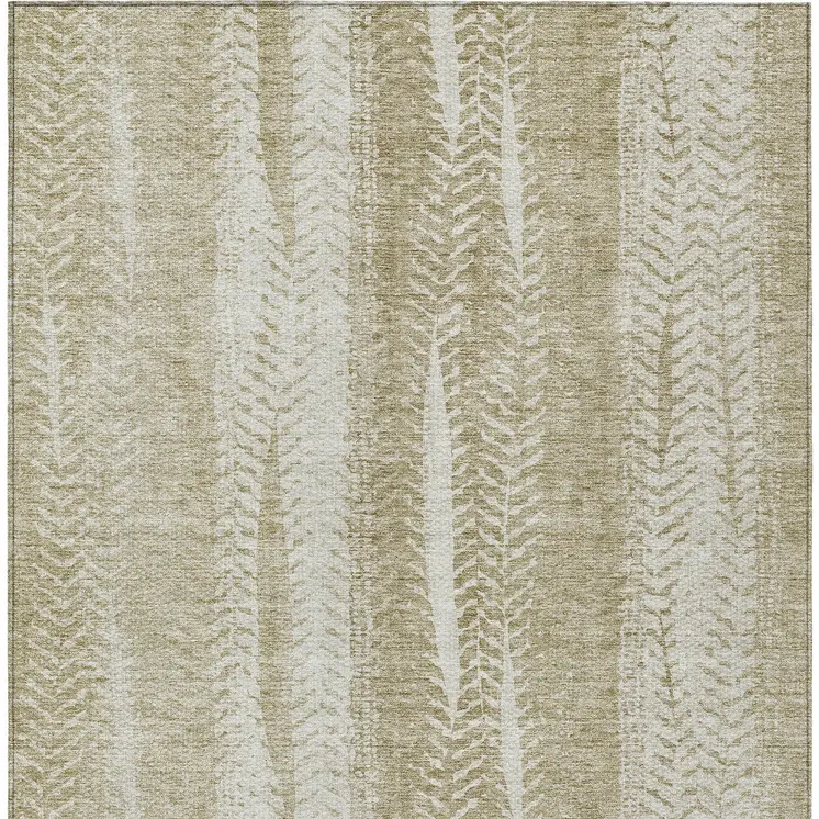 8' X 10' Beige Tan And Taupe Botanical Leaves Washable Indoor Outdoor Area Rug