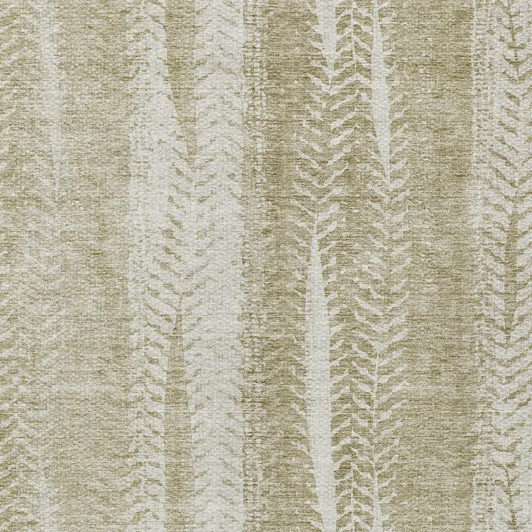 9' X 12' Beige Tan And Taupe Botanical Leaves Washable Indoor Outdoor Area Rug