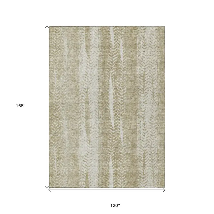 10' X 14' Beige Tan And Taupe Botanical Leaves Washable Indoor Outdoor Area Rug