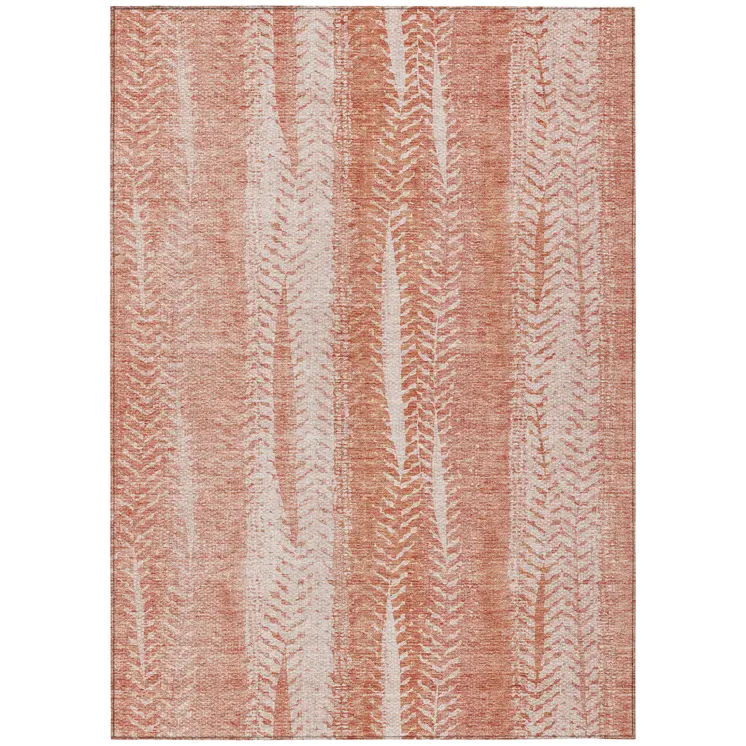 3' X 5' Orange And Salmon Botanical Leaves Washable Indoor Outdoor Area Rug