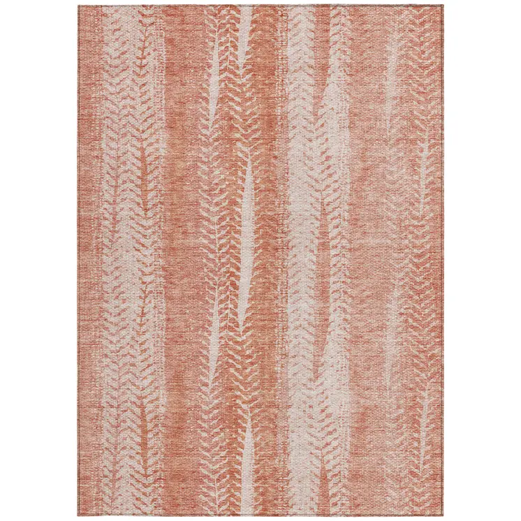 3' X 5' Orange And Salmon Botanical Leaves Washable Indoor Outdoor Area Rug