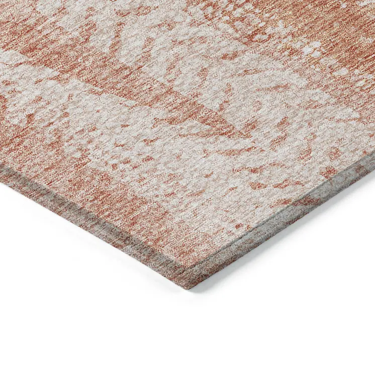 9' X 12' Orange And Salmon Botanical Leaves Washable Indoor Outdoor Area Rug