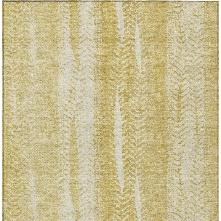5' X 8' Gold Wheat And Ivory Botanical Leaves Washable Indoor Outdoor Area Rug