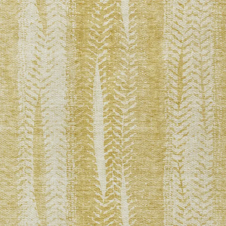 5' X 8' Gold Wheat And Ivory Botanical Leaves Washable Indoor Outdoor Area Rug