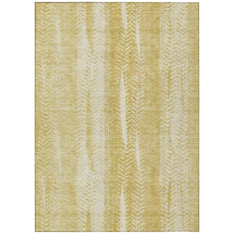 8' X 10' Gold Wheat And Ivory Botanical Leaves Washable Indoor Outdoor Area Rug