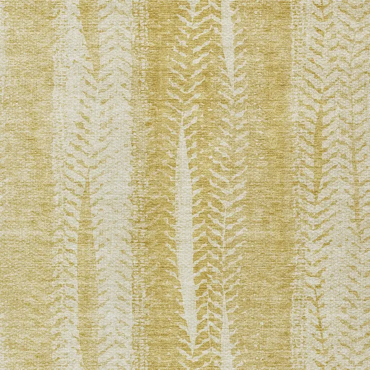 8' X 10' Gold Wheat And Ivory Botanical Leaves Washable Indoor Outdoor Area Rug