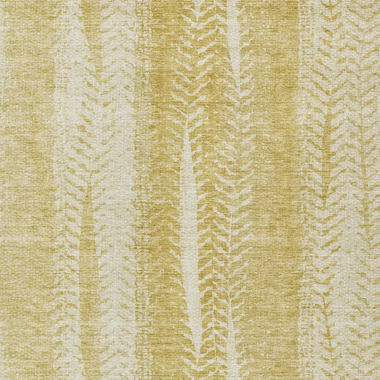 9' X 12' Gold Wheat And Ivory Botanical Leaves Washable Indoor Outdoor Area Rug