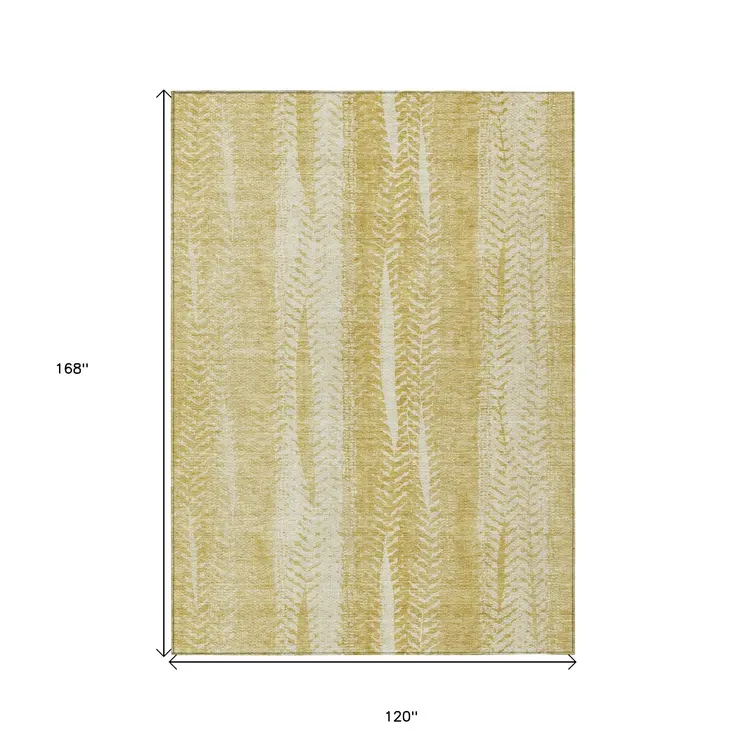 10' X 14' Gold Wheat And Ivory Botanical Leaves Washable Indoor Outdoor Area Rug