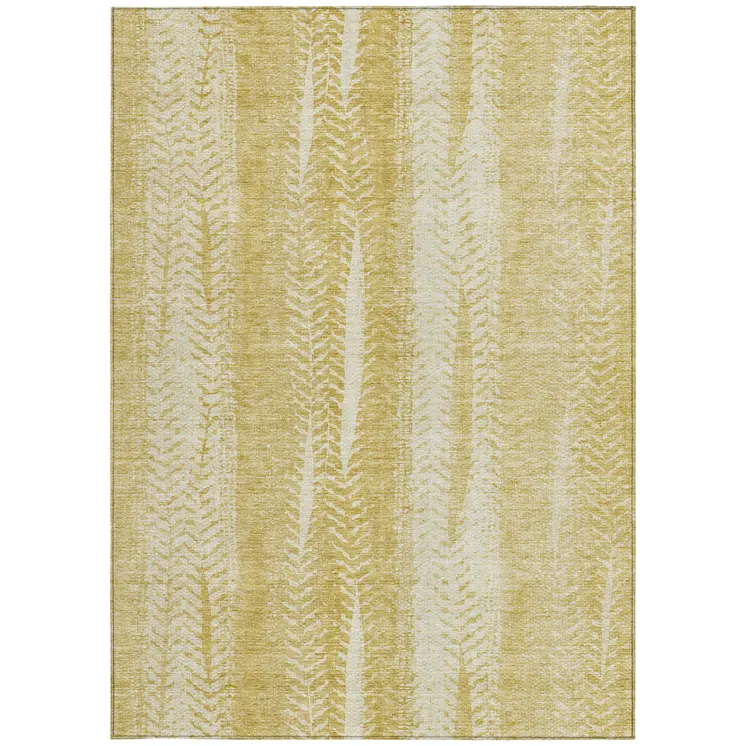 10' X 14' Gold Wheat And Ivory Botanical Leaves Washable Indoor Outdoor Area Rug