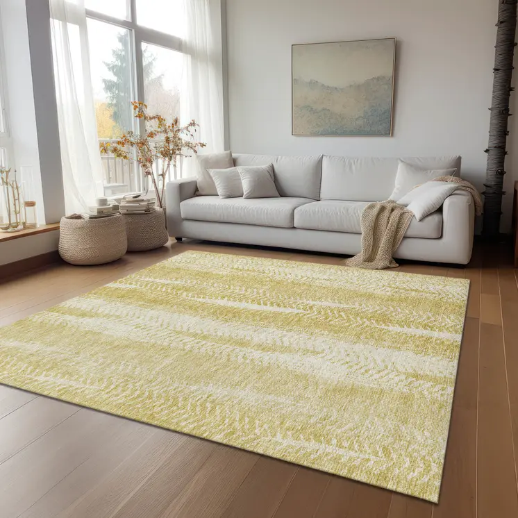 10' X 14' Gold Wheat And Ivory Botanical Leaves Washable Indoor Outdoor Area Rug