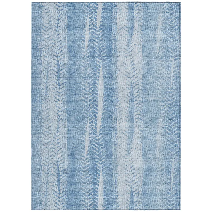 3' X 5' Sky Blue And Denim Blue Botanical Leaves Washable Indoor Outdoor Area Rug