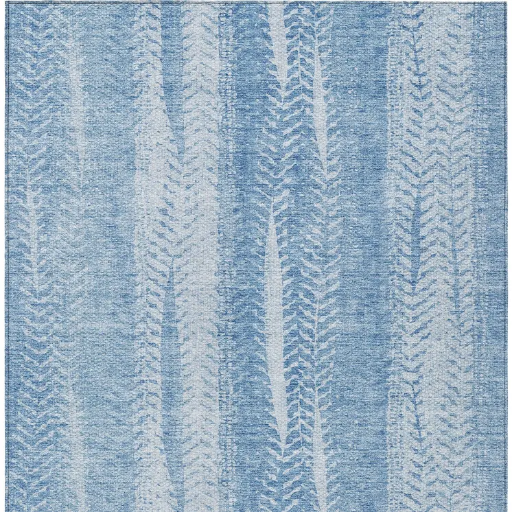 3' X 5' Sky Blue And Denim Blue Botanical Leaves Washable Indoor Outdoor Area Rug