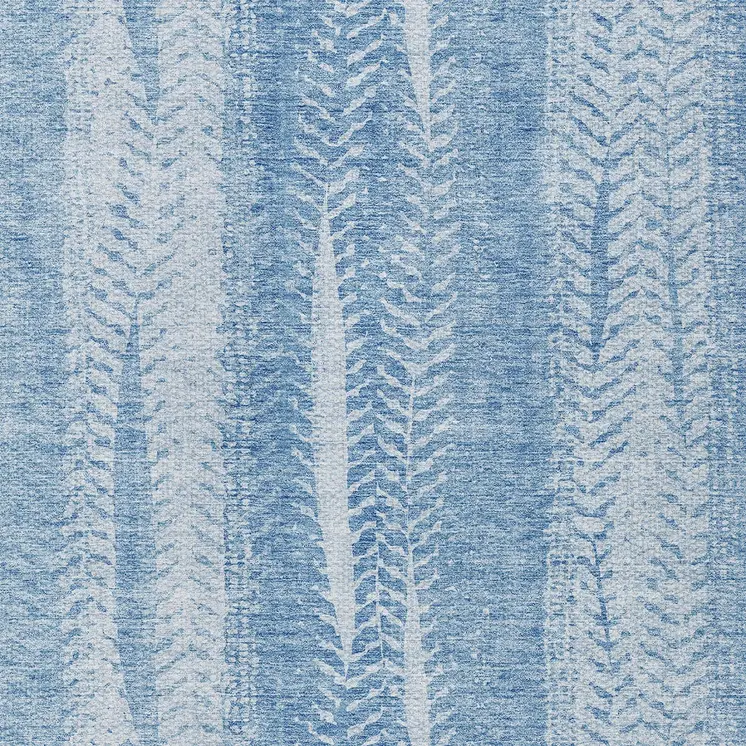 9' X 12' Sky Blue And Denim Blue Botanical Leaves Washable Indoor Outdoor Area Rug