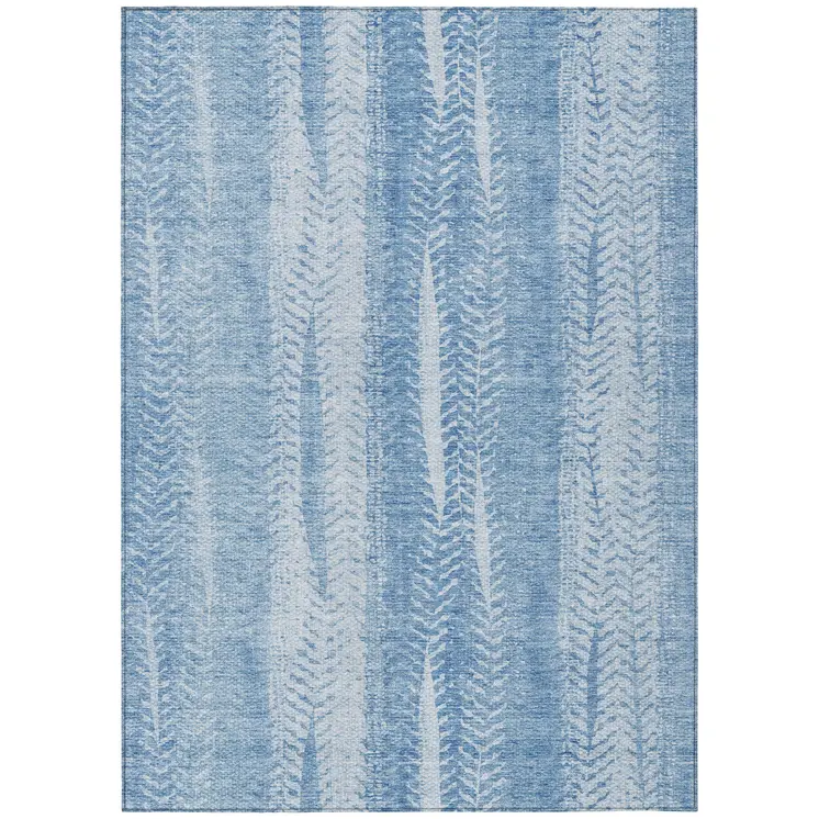 10' X 14' Sky Blue And Denim Blue Botanical Leaves Washable Indoor Outdoor Area Rug