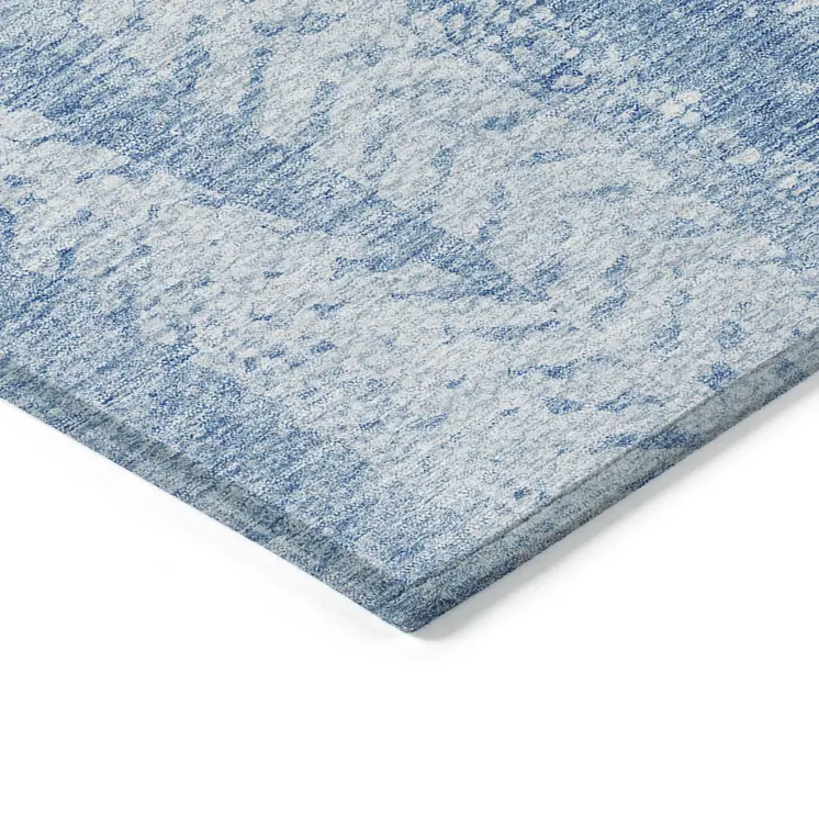 10' X 14' Sky Blue And Denim Blue Botanical Leaves Washable Indoor Outdoor Area Rug