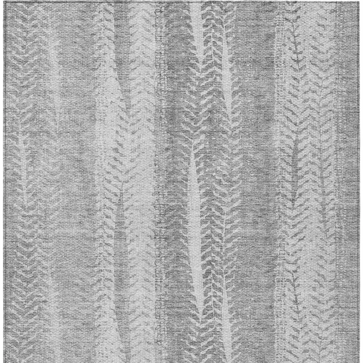 8' X 10' Silver Gray And Graphite Botanical Leaves Washable Indoor Outdoor Area Rug
