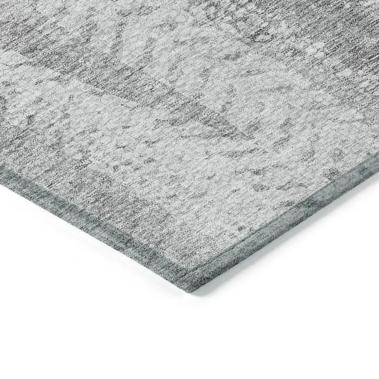 8' X 10' Silver Gray And Graphite Botanical Leaves Washable Indoor Outdoor Area Rug