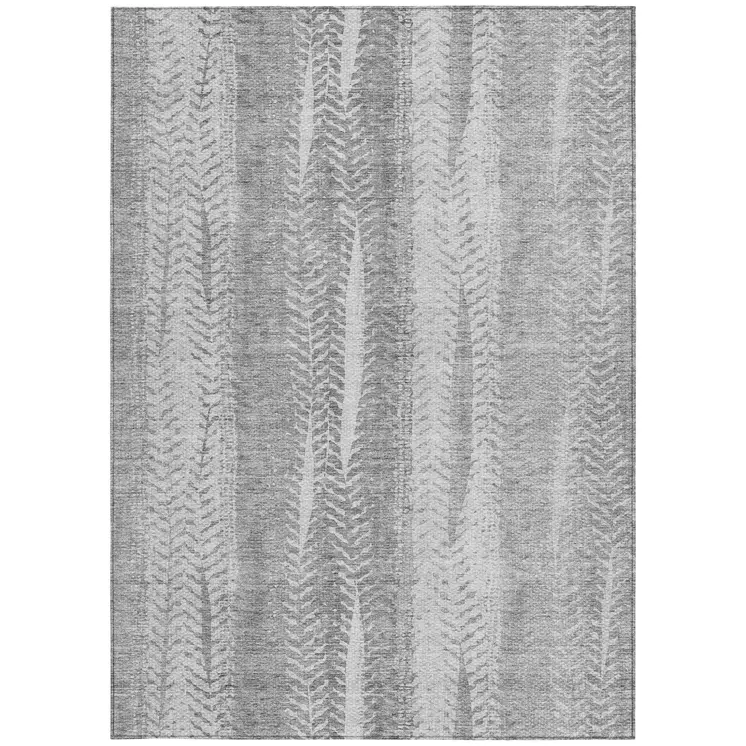 9' X 12' Silver Gray And Graphite Botanical Leaves Washable Indoor Outdoor Area Rug