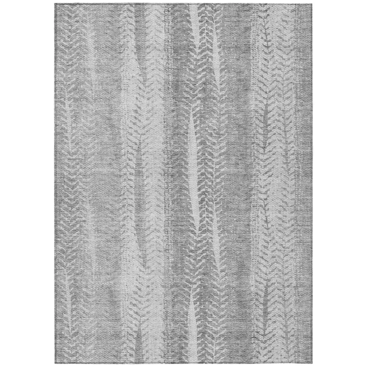 9' X 12' Silver Gray And Graphite Botanical Leaves Washable Indoor Outdoor Area Rug