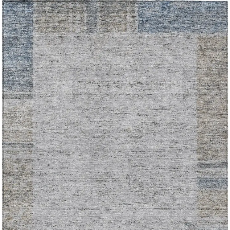 10' X 14' Taupe Beige And Blue Geometric Washable Indoor Outdoor Area Rug