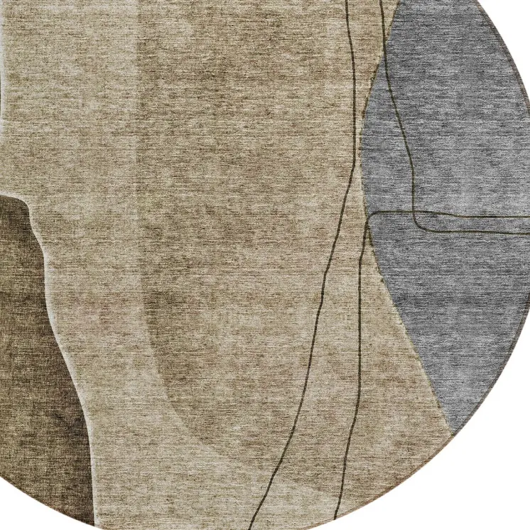 8' Brown Taupe And Beige Round Abstract Washable Indoor Outdoor Area Rug