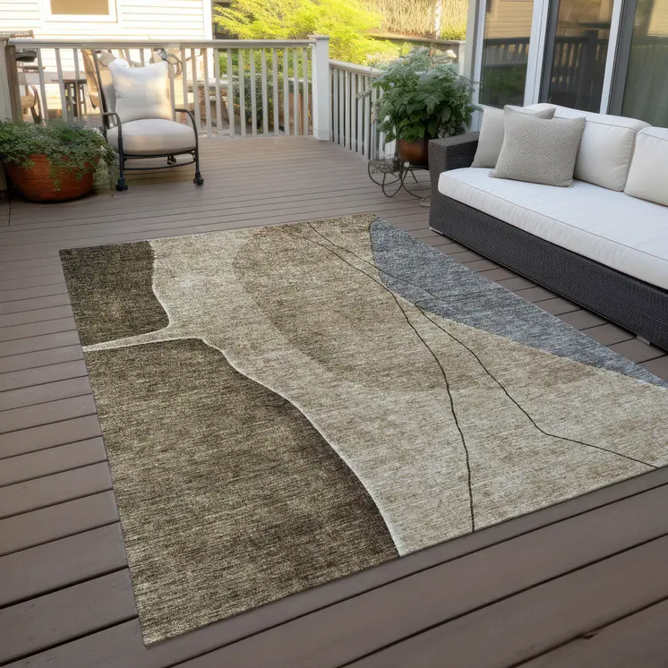 8' X 10' Brown Taupe And Beige Abstract Washable Indoor Outdoor Area Rug