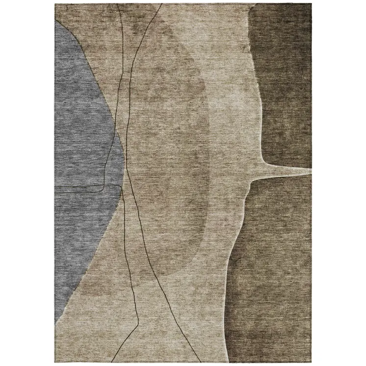 9' X 12' Brown Taupe And Beige Abstract Washable Indoor Outdoor Area Rug