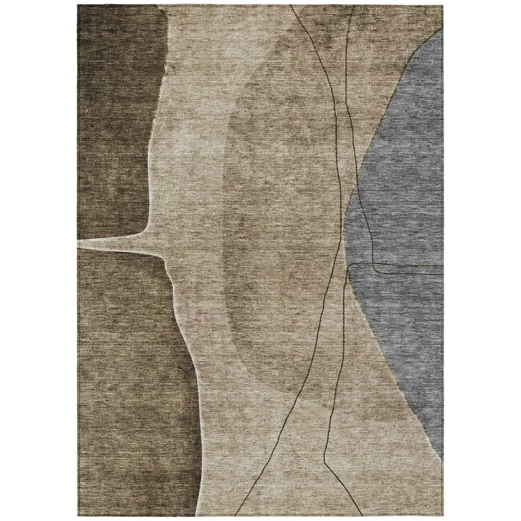 9' X 12' Brown Taupe And Beige Abstract Washable Indoor Outdoor Area Rug