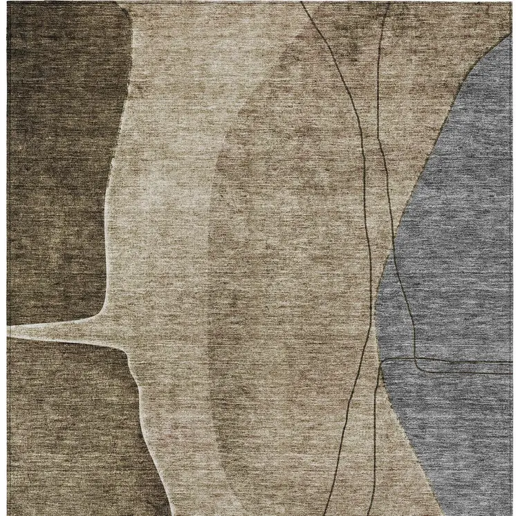 9' X 12' Brown Taupe And Beige Abstract Washable Indoor Outdoor Area Rug