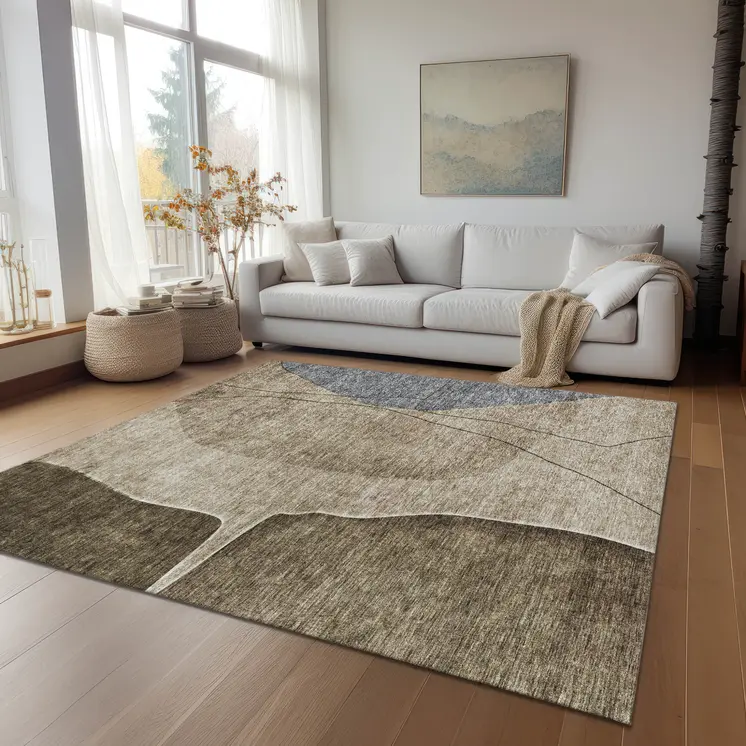 10' X 14' Brown Taupe And Beige Abstract Washable Indoor Outdoor Area Rug